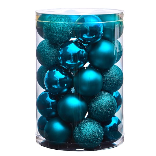 30ct. 2.5" Teal Shatterproof Christmas Ornaments